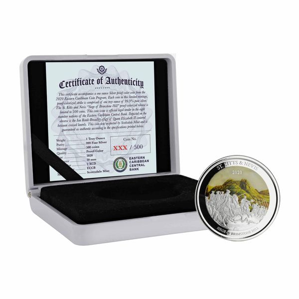 2020 Ec8 St. Kitts & Nevis "siege Of Brimstone Hill" 1 Oz Silver Color Coin