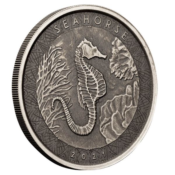 2021 Scottsdale Mint Samoa Seahorse 1 Oz Silver Antique 02