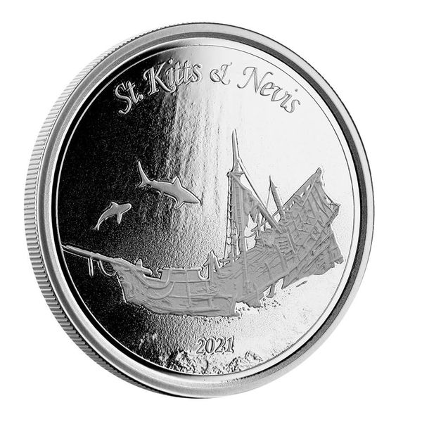 2021 EC8 St Kitts & Nevis 1 Oz Silver Bu Coin Sunken Ship Legal Tender