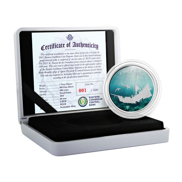 2021 Ec8 St Kitts 1 Oz Silver Color Coin Legal Tender Sunken Ship
