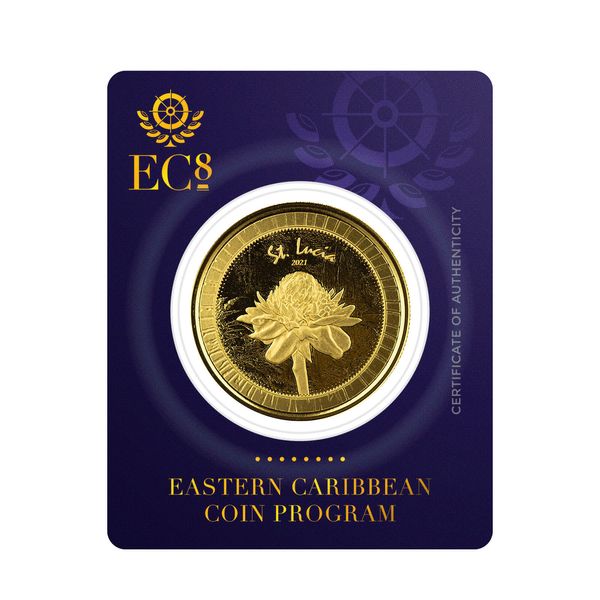 2021 EC8 St Lucia 1 oz Gold Color Coin Legal Tender Flower