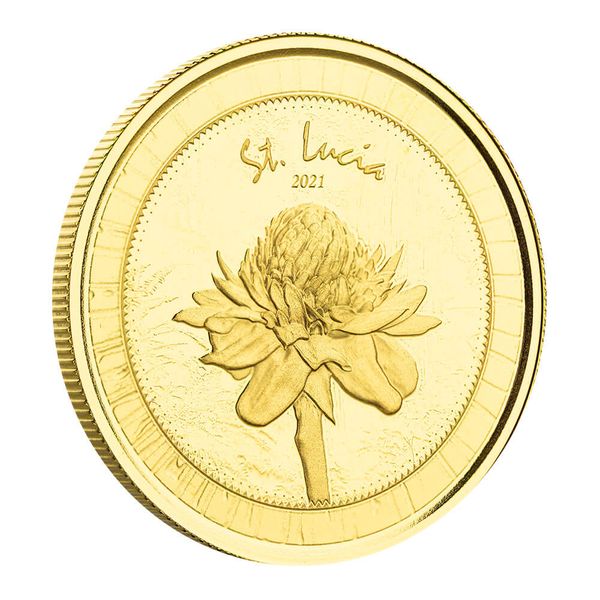 2021 EC8 St Lucia 1 oz Gold Color Coin Legal Tender Flower