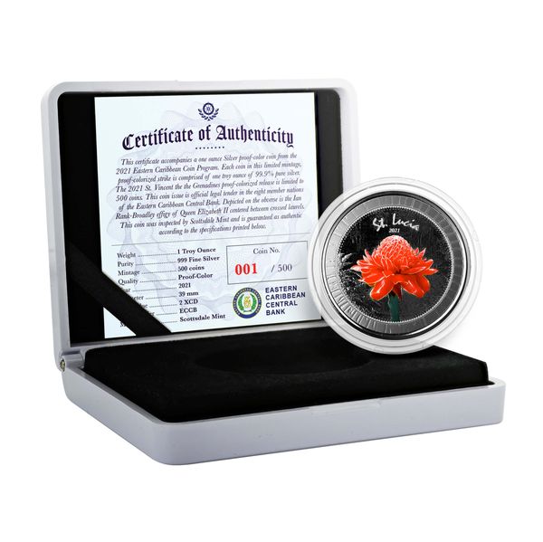 2021 EC8 St Lucia 1 oz Silver Color Coin Legal Tender Flower