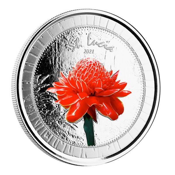 2021 EC8 St Lucia 1 oz Silver Color Coin Legal Tender Flower