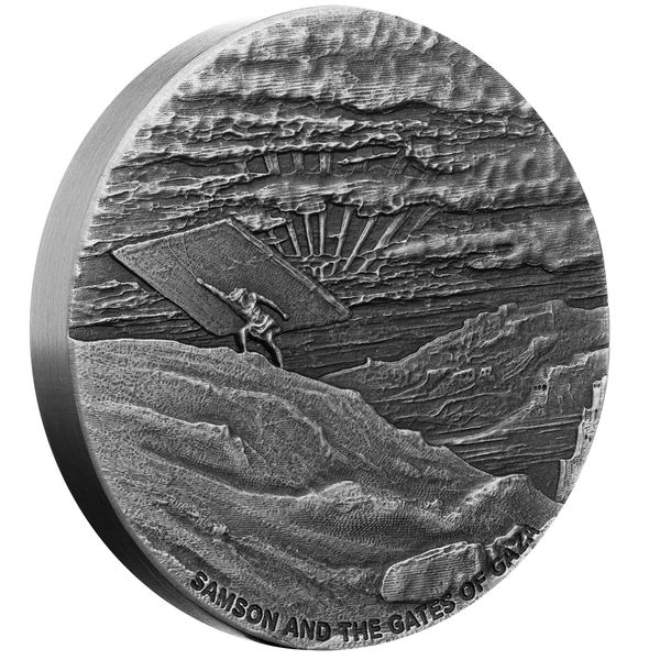 2022 Biblical Series Samson And The Gates Of Gaza 2 Oz Antique Silver Coin Scottsdale Mint 06