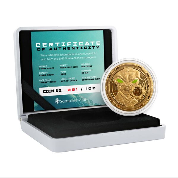 2022 Scottsdale Mint Ghana Alien 1 Oz Gold Proof With Color Coin 03