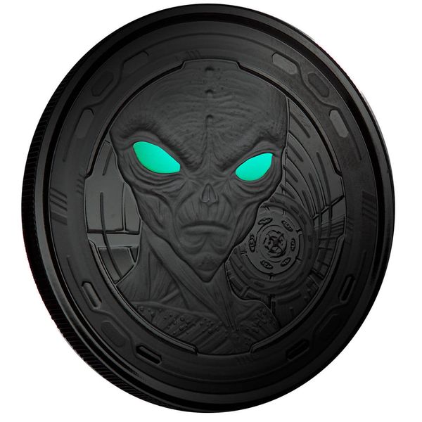 2022 Scottsdale Mint Ghana Alien 1 Oz Silver Plated In Black Rhodium With Color Coin 15