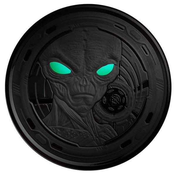 2022 Scottsdale Mint Ghana Alien 1 Oz Silver Plated In Black Rhodium With Color Coin 16