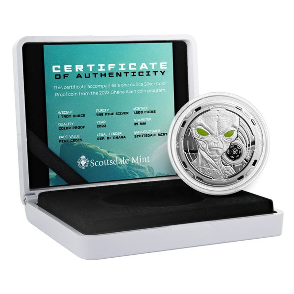 2022 Scottsdale Mint Ghana Alien 1 Oz Silver Proof With Color Coin 02