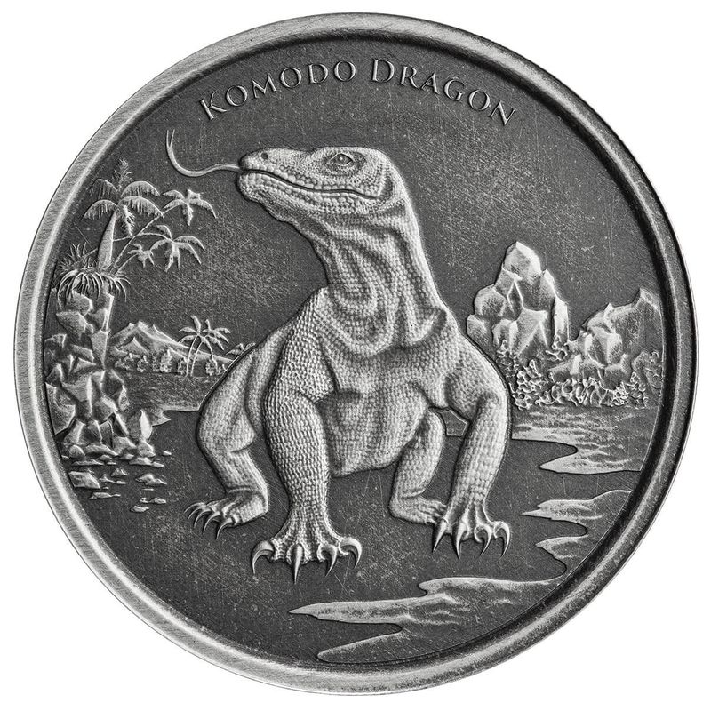2022 Scottsdale Mint Tokelau Komodo Dragon 1 Oz Silver Antique Coin 04