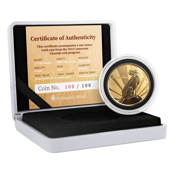 2022 Scottsdale Mint Cameroon Cheetah 1 Oz Gold Proof Coin 03