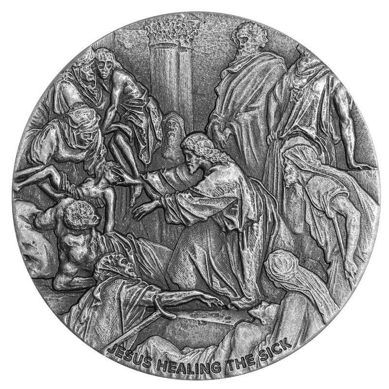 2022 Biblical Series Jesus Healing The Sick 2 Oz Silver Antique Coin Scottsdale Mint 10