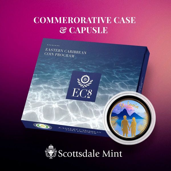 2022 Eastern Caribbean 8 Scottsdale Mint St Lucia Couple 1 Oz Gold Proof With Color Coin 05