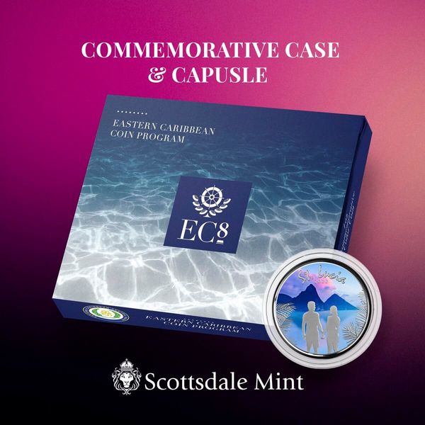 2022 Eastern Caribbean 8 Scottsdale Mint St Lucia Couple 1 Oz Silver Proof With Color Coin 03