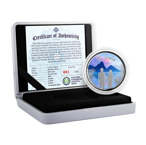 2022 Eastern Caribbean 8 Scottsdale Mint St Lucia Couple 1 Oz Silver Proof With Color Coin 05