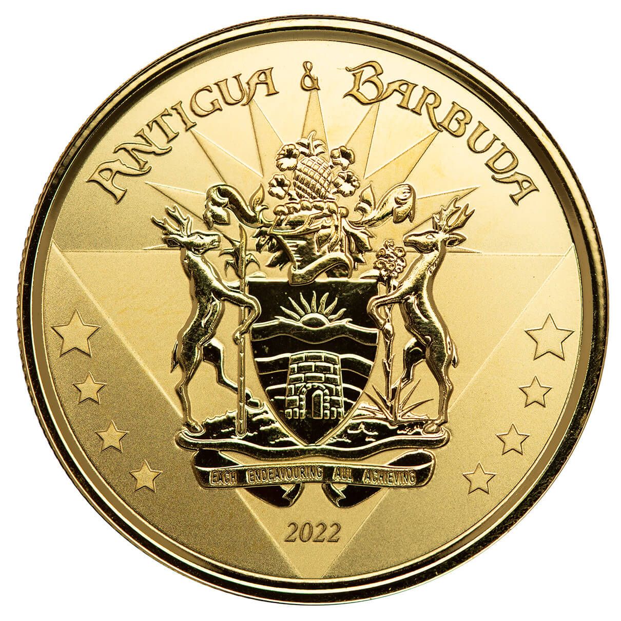 2022 Scottsdale Mint Ec8 Antigua And Barbuda Coat Of Arms 1 Oz Gold Proof Like Coin 03