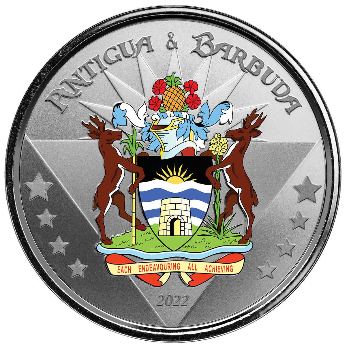 2022 Scottsdale Mint Ec8 Antigua And Barbuda Coat Of Arms 1 Oz Silver Proof Color Coin 02