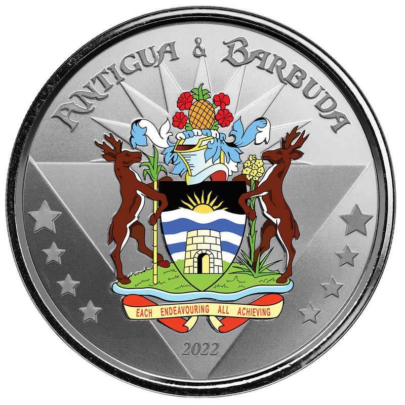 2022 Scottsdale Mint Ec8 Antigua And Barbuda Coat Of Arms 1 Oz Silver Proof Color Coin 02