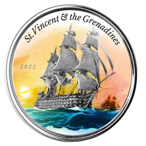 2022 Scottsdale Mint Ec8 Saint Vincent & The Grenadines Battle Of Cape St Vincent 1 Oz Silver Proof Color Commemorative Coin 04