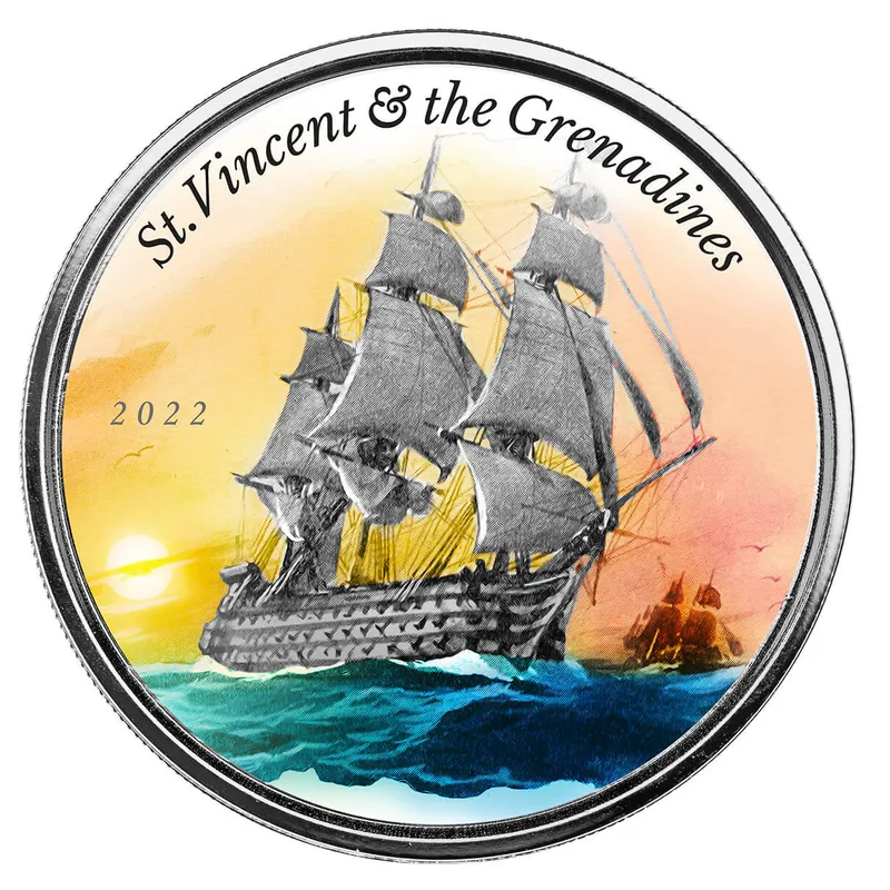 2022 Scottsdale Mint Ec8 Saint Vincent & The Grenadines Battle Of Cape St Vincent 1 Oz Silver Proof Color Commemorative Coin 05