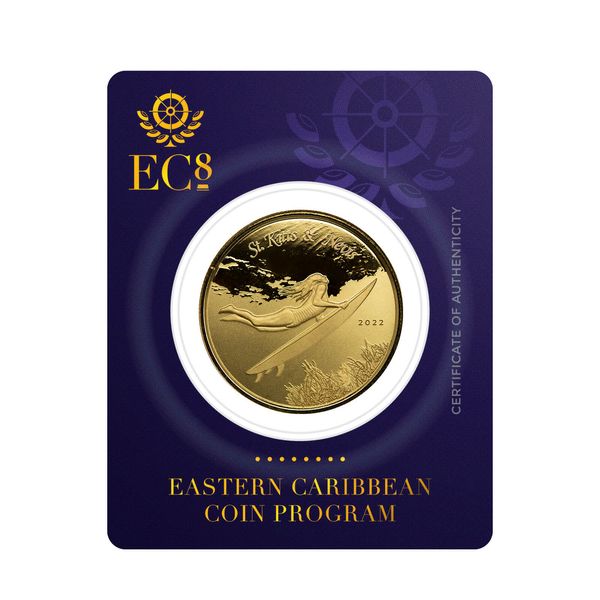 2022 Scottsdale Mint Ec8 St Kitts And Nevis Underwater Surfer 1 Oz Gold Proof Like Coin 01