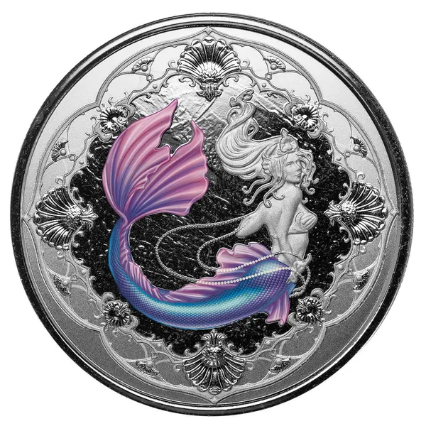 2022 Scottsdale Mint Samoa Mermaid Princess Of The Seas 1 Oz Silver Antique Proof Color Coin 03