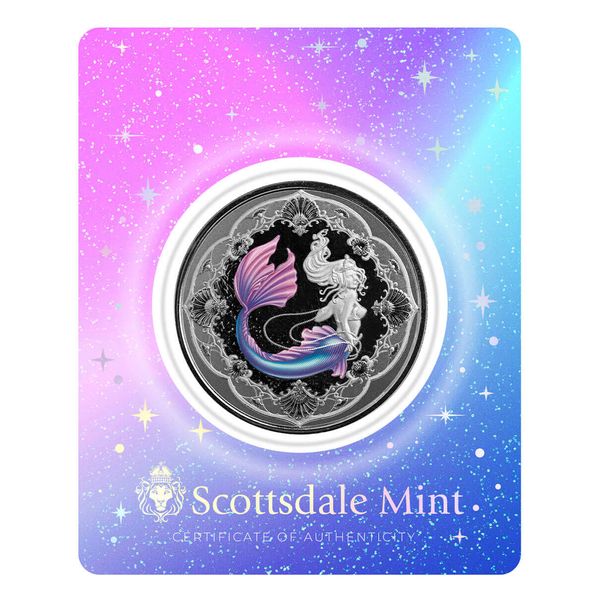 2022 Scottsdale Mint Samoa Mermaid Princess Of The Seas 1 Oz Silver Antique Proof Color Coin 05