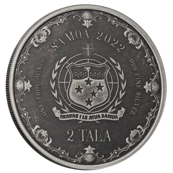2022 Scottsdale Mint Samoa Mermaid Princess Of The Seas 1 Oz Silver Antique Proof Like Coin 03