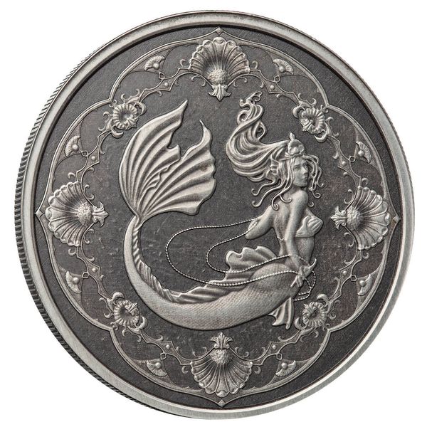 2022 Scottsdale Mint Samoa Mermaid Princess Of The Seas 1 Oz Silver Antique Proof Like Coin 05