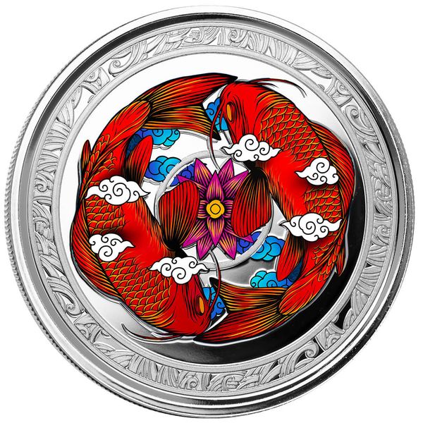 2023 Fiji Koi Fish 1 Troy Oz Silver 999 Fine Silver Proof Color Coin Scottsdale Mint 05