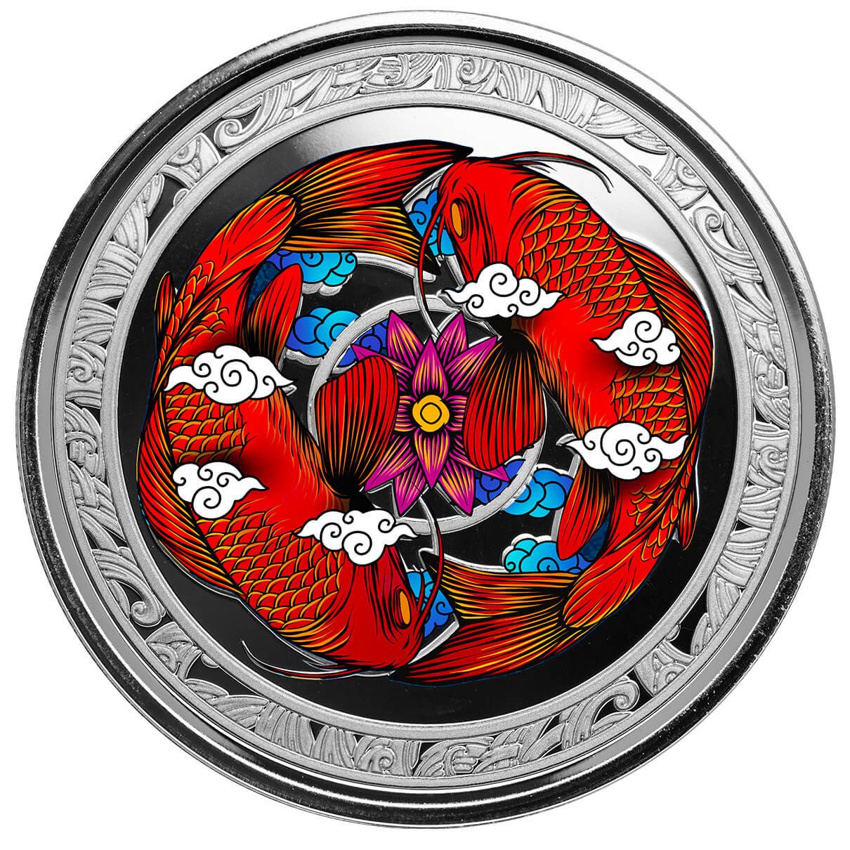 2023 Fiji Koi Fish 1 Troy Oz Silver 999 Fine Silver Proof Color Coin Scottsdale Mint 06
