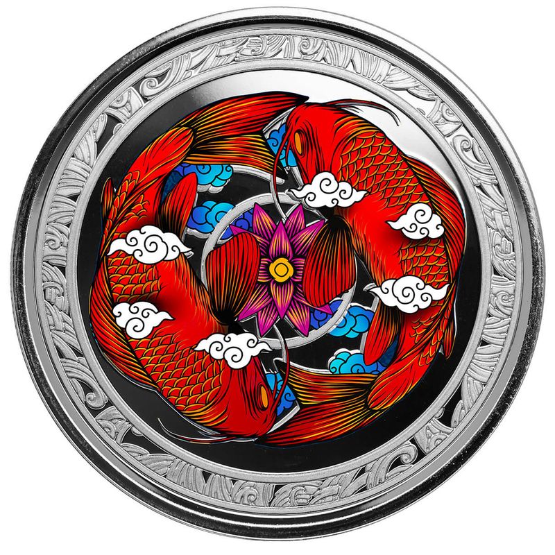 2023 Fiji Koi Fish 1 Troy Oz Silver 999 Fine Silver Proof Color Coin Scottsdale Mint 06