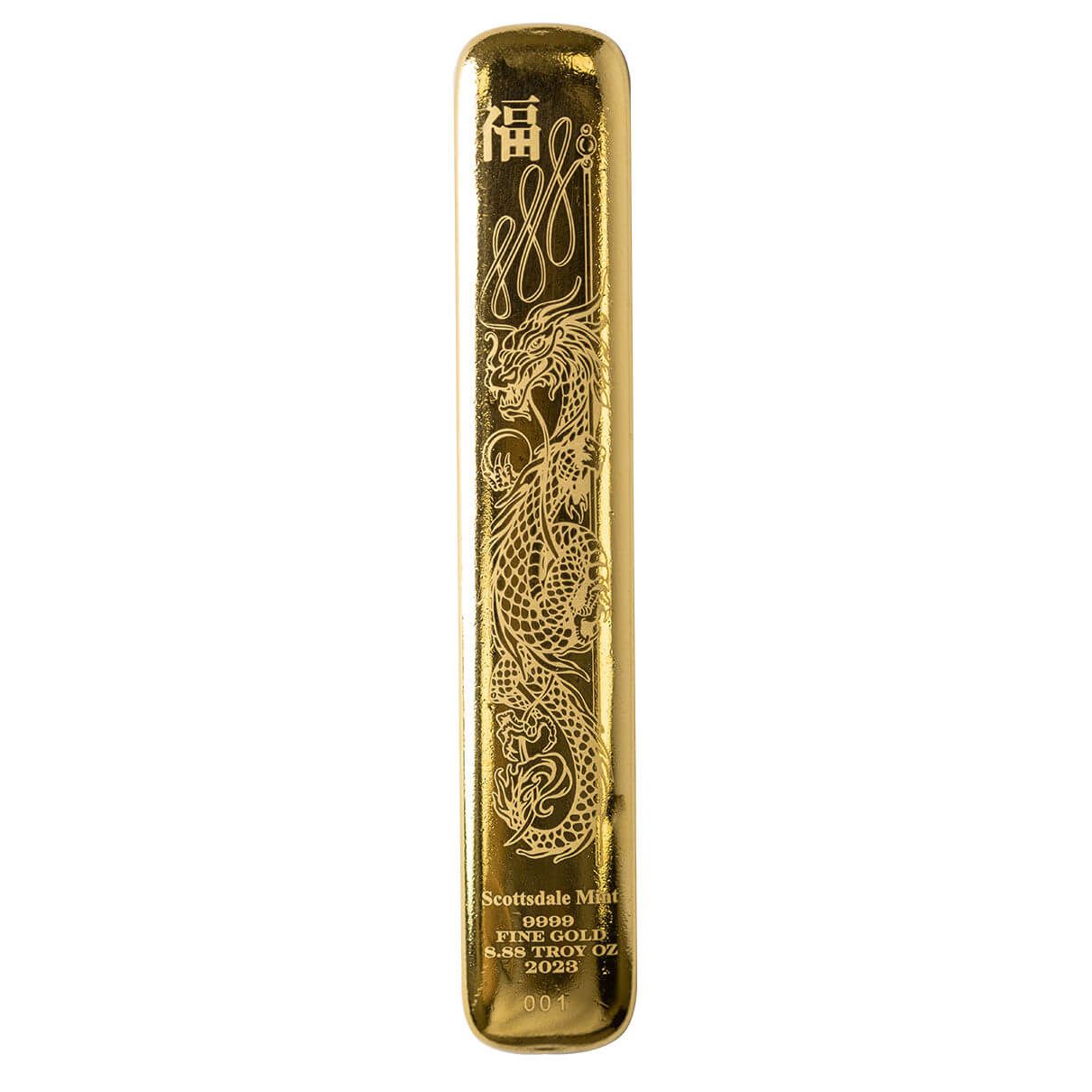 Scottsdale Mint 8.88 Oz Gold Lucky Dragon Bar