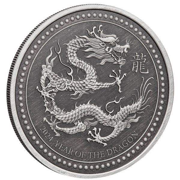 2024 Samoa Year Of The Dragon 1 Oz Silver Antique Coin Scottsdale Mint 03