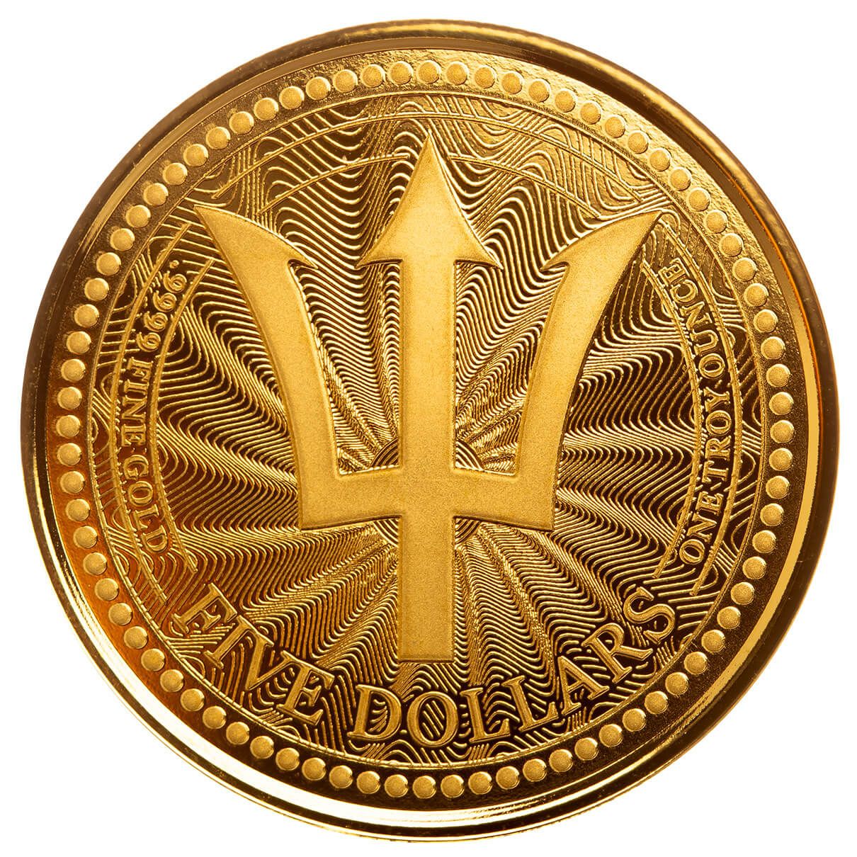 2023 Barbados Trident 1 Troy Oz 9999 Gold Proof Like Coin Scottsdale Mint 04