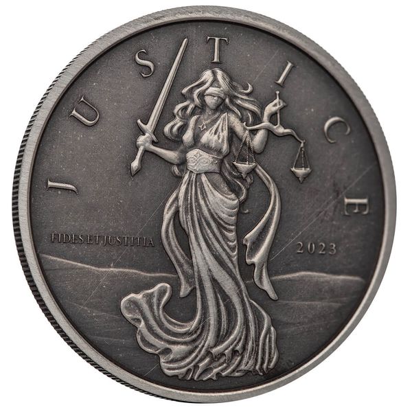 2023 Gibraltar Lady Justice 1 Oz 999 Silver Antique Finish Scottsdale Mint 03