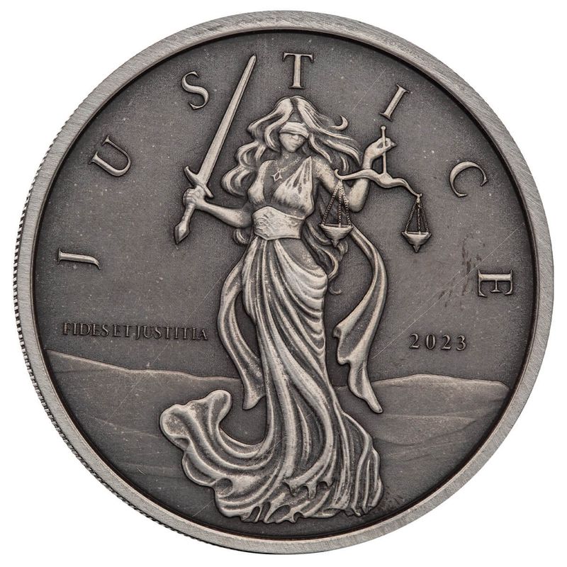2023 Gibraltar Lady Justice 1 Oz 999 Silver Antique Finish Scottsdale Mint 04