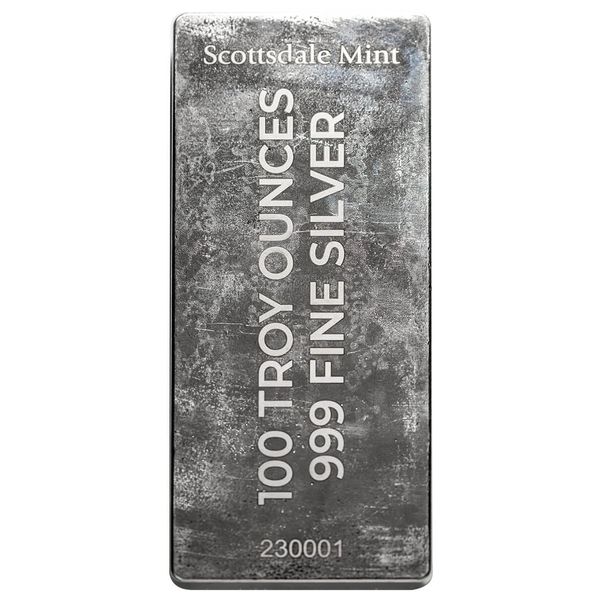2023 Scottsdale Mint White Maned Lion 100 Troy Oz 999 Fine Silver Cast Bar 03