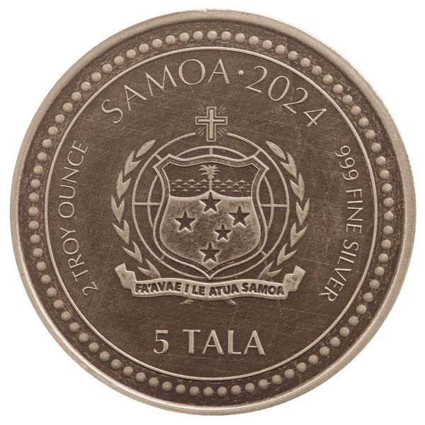 2024 Samoa Lunar Year Of The Dragon 2 Troy Oz 999 Silver Antique Coin Scottsdale Mint 04