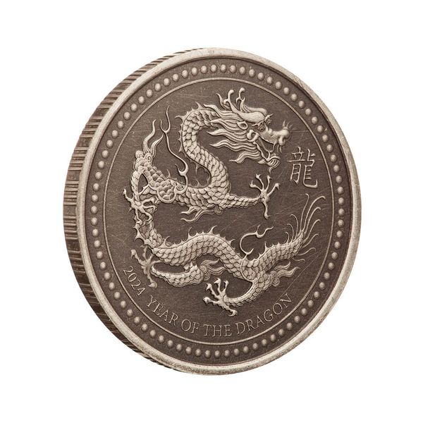 2024 Samoa Lunar Year Of The Dragon Half Troy Oz 999 Silver Antique Coin Scottsdale Mint 05
