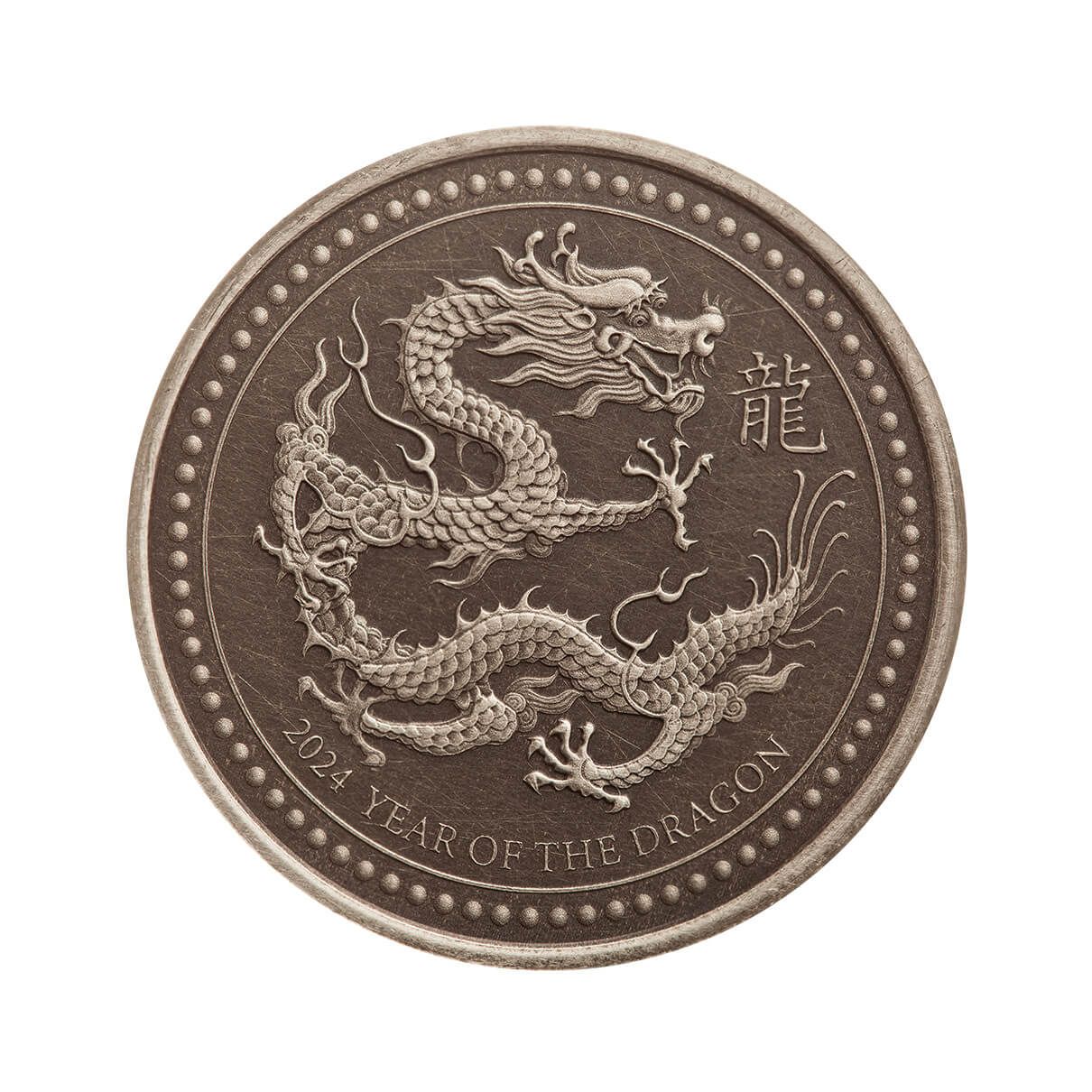 2024 Samoa Lunar Year Of The Dragon Half Troy Oz 999 Silver Antique Coin Scottsdale Mint 06