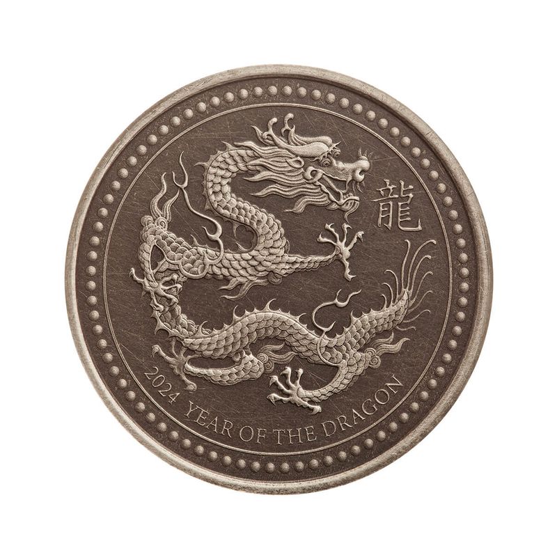 2024 Samoa Lunar Year Of The Dragon Half Troy Oz 999 Silver Antique Coin Scottsdale Mint 06