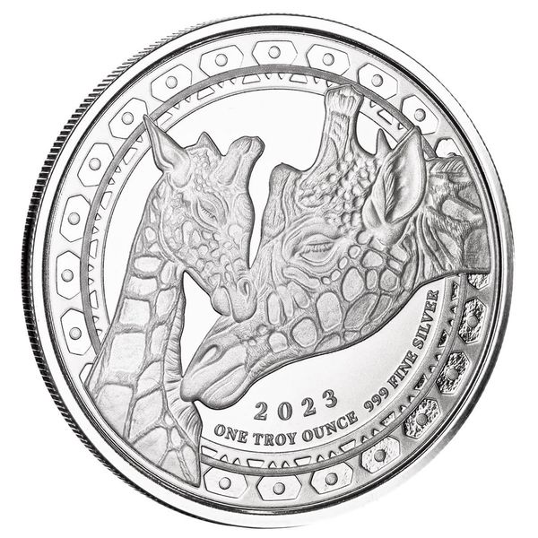 2023 Scottsdale Mint Equatorial Guinea Giraffe 1 Troy Oz 999 Fine Silver Coin 03