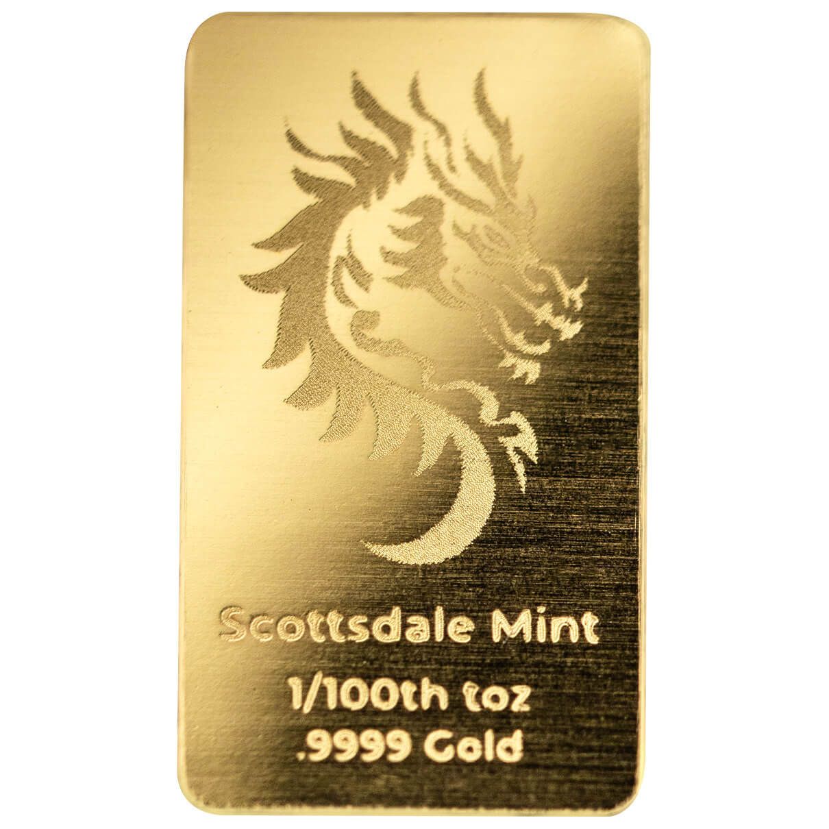 2024 Scottsdale Mint Lunar Dragon One Hundrenth Troy Oz 9999 Fine Gold Engraved Bar 01