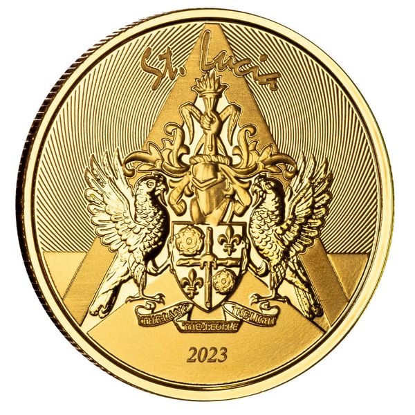 2023 Ec8 St Lucia Coat Of Arms 1 Troy Ounce 9999 Fine Gold Bu Coin 01