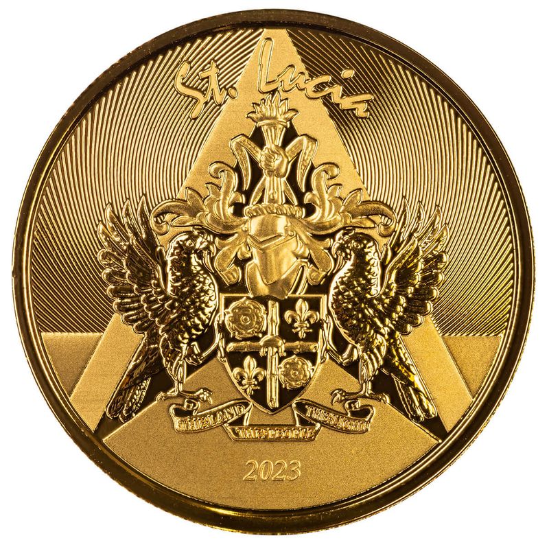 2023 Ec8 St Lucia Coat Of Arms 1 Troy Ounce 9999 Fine Gold Bu Coin 02
