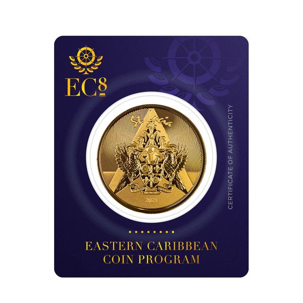 2023 Ec8 St Lucia Coat Of Arms 1 Troy Ounce 9999 Fine Gold Bu Coin 05