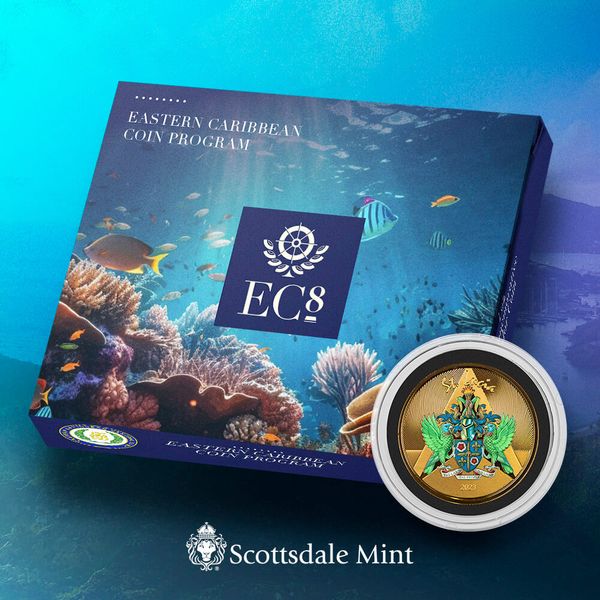 2023 Ec8 St Lucia Coat Of Arms 1 Troy Ounce 9999 Fine Gold Color Proof Coin 01