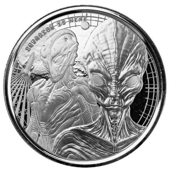 2023 Ghana Alien 1 Troy Ounce 999 Fine Silver Proof Like Coin Scottsdale Mint 2