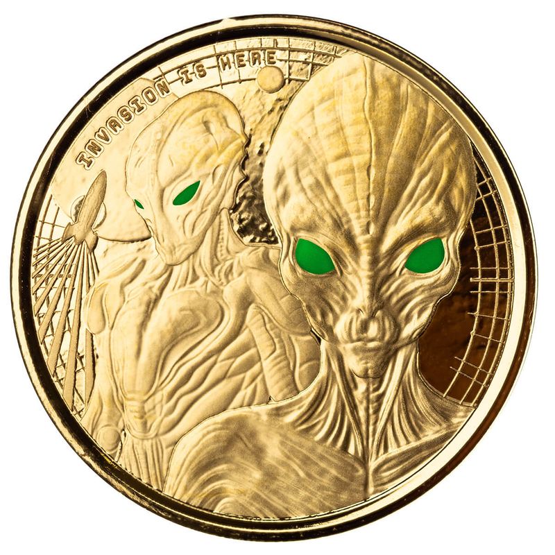2023 Scottsdale Mint Ghana Alien Invasion Is Here 1 Troy Ounce 9999 Fine Gold Proof Color Coin 04